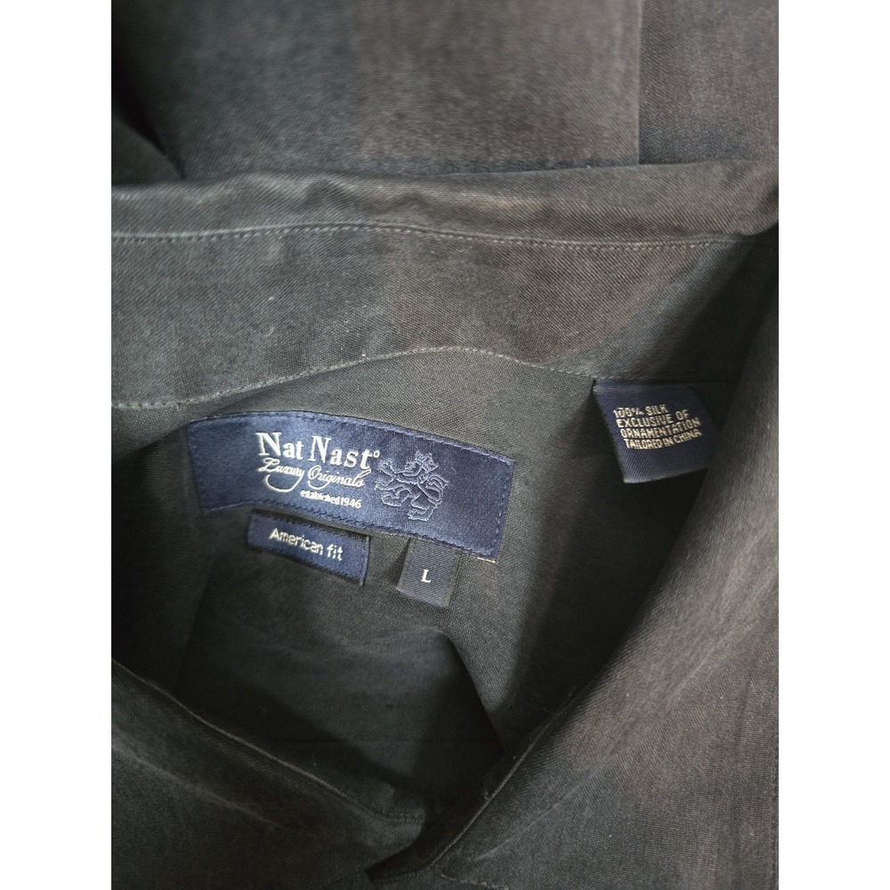 Nat Nast Shirt Mens L Black Print Silk Cotton Short Sleeve Button Up - Picture 4 of 4